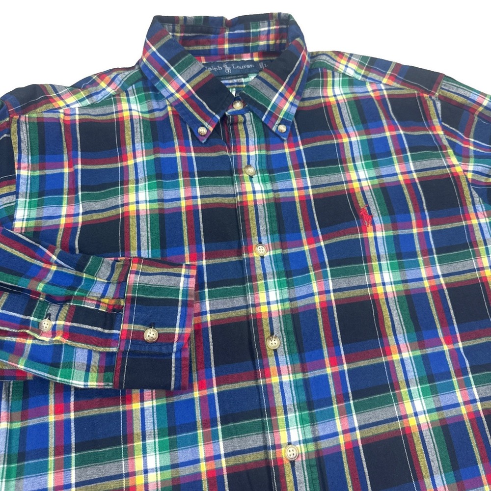 Ralph Lauren Shirt Men's Large Black Blue plaid Red Pony Long Sleeve Classic Fit